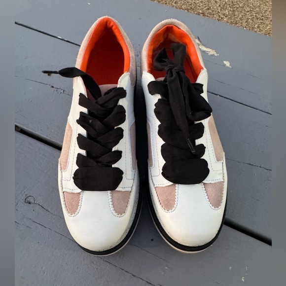 Zara contrast color platform Stylish White and Orange Sneakers S/9 - Picture 3 of 9